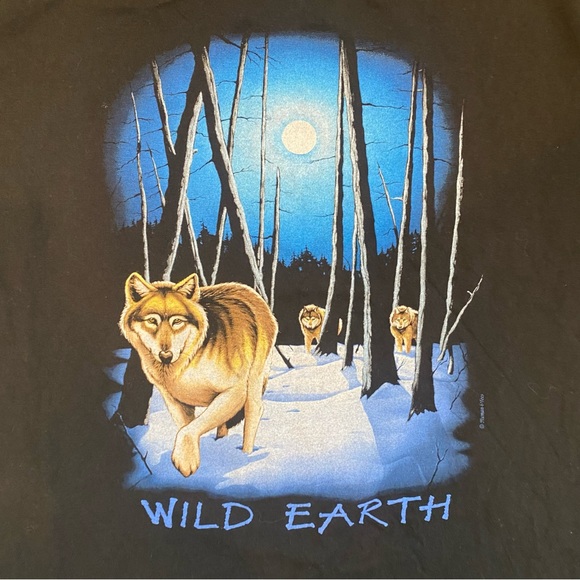 Vintage 90s Wild Earth Human-I-Tees T Shirt / Wolf Nature Size X-Large - Picture 3 of 5